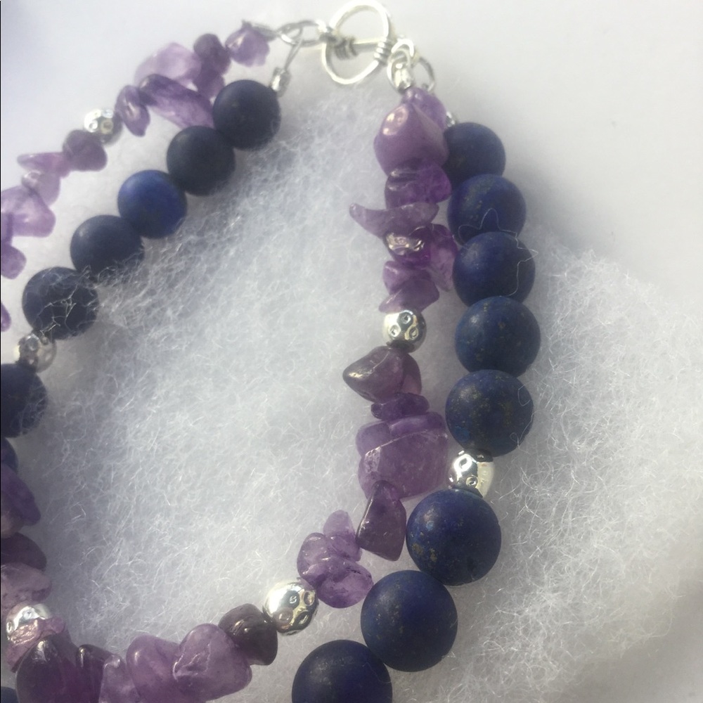 Lapis Lazuli Amethyst Sterling Buddha Bracelet - Picture 8 of 8